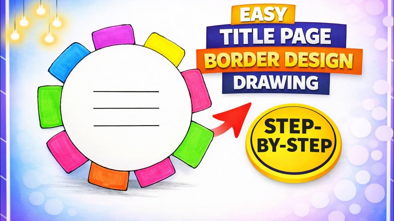 Easy Title Page Border Design Drawing Step by Step | Creative Notebook Decoration Idea for School
