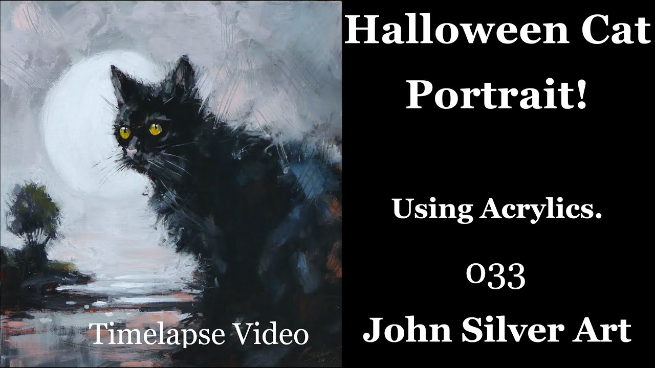 Painting a Halloween Black cat in Acrylics! Acrylic Painting Techniques!