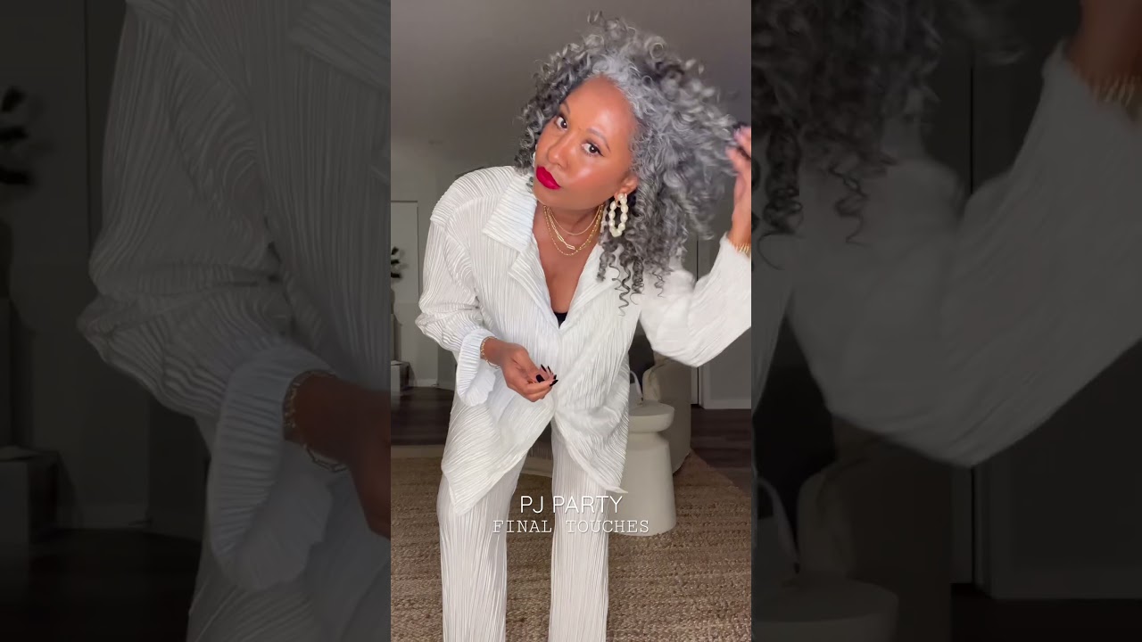 PJ Party but make it luxe 🤍full look linked in comments 😘 #ootd #whitehair #pajamaparty