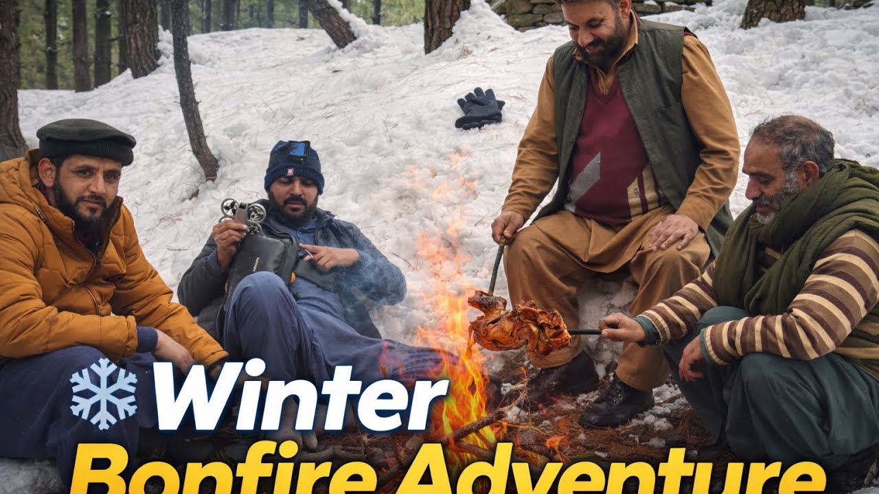 BBQ in Snow | Desi Style Bonfire in the Mountains 🔥❄️ Winter Bonfire BBQ | Pakistani Style Roast 