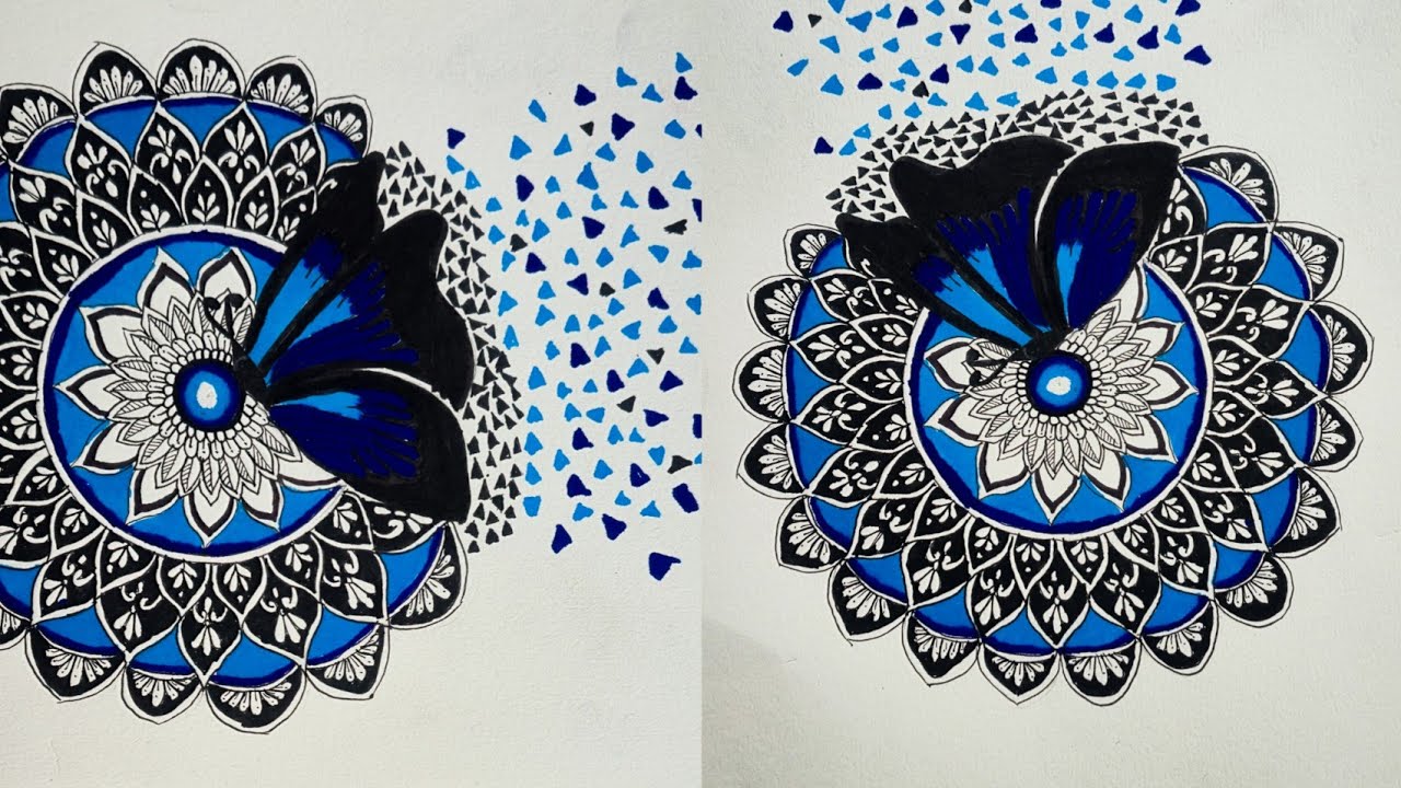 Mandala Art Tutorial Step by Step | Blue Butterfly Mandala Drawing for Beginners | Easy Mandala Art