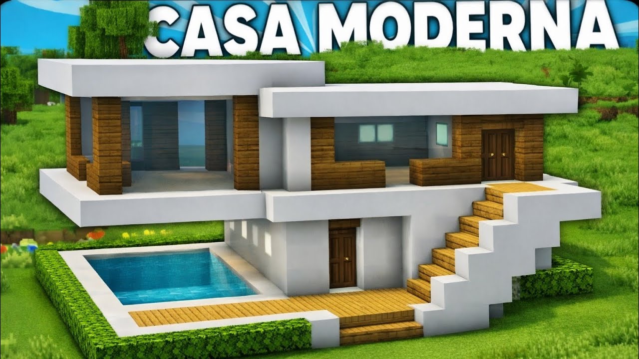 Minecraft: Como Hacer Una Casa Moderna Con Piscina Tutorial