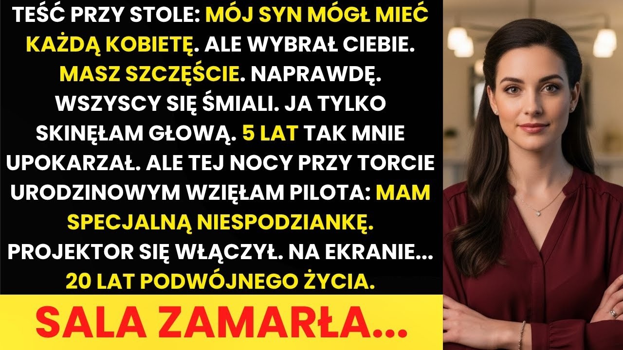 Teść upokarzał mnie 5 lat  Przy torcie włączył się projektor  Cisza  Wszyscy byli w szoku