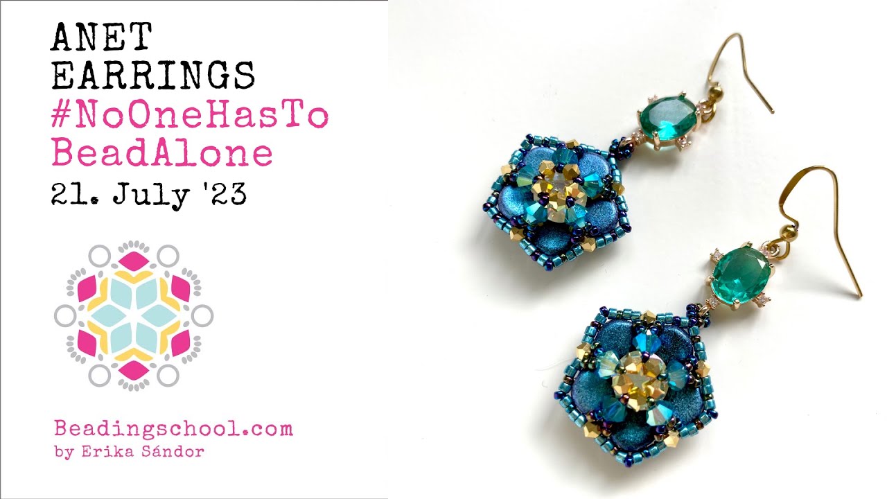 🧵🪡 ANET earrings with 
ginko beads 8 mm chaton bicone #NoOneHasToBeadAlone beading workshop