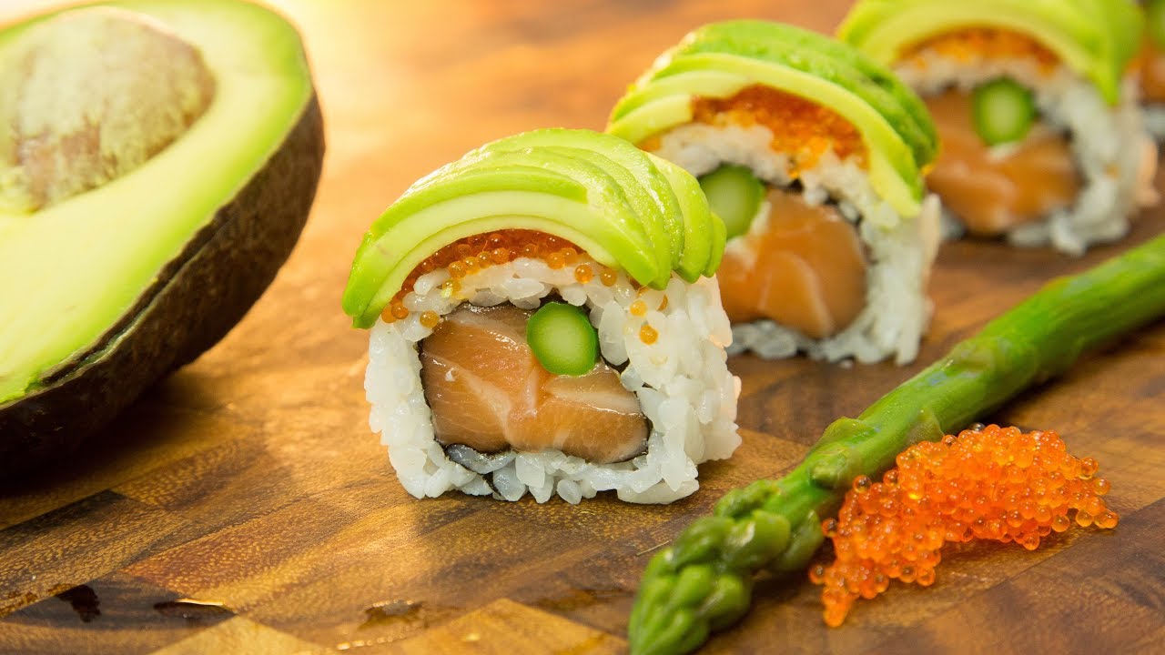 How to Make a Flying Tiger Sushi Roll - Salmon Avocado Roll