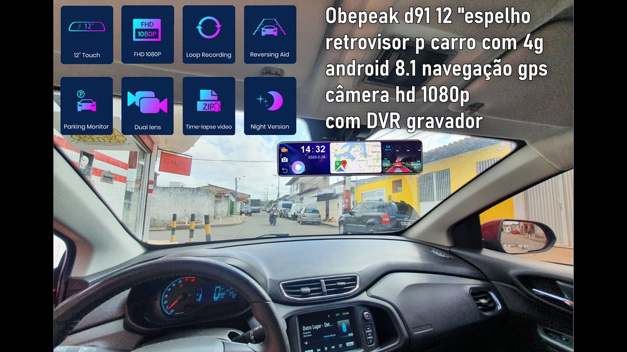 Retrovisor Android Wifi Bluetooth + 4G + GPS + DRV + Câmera de ré com + Instalação