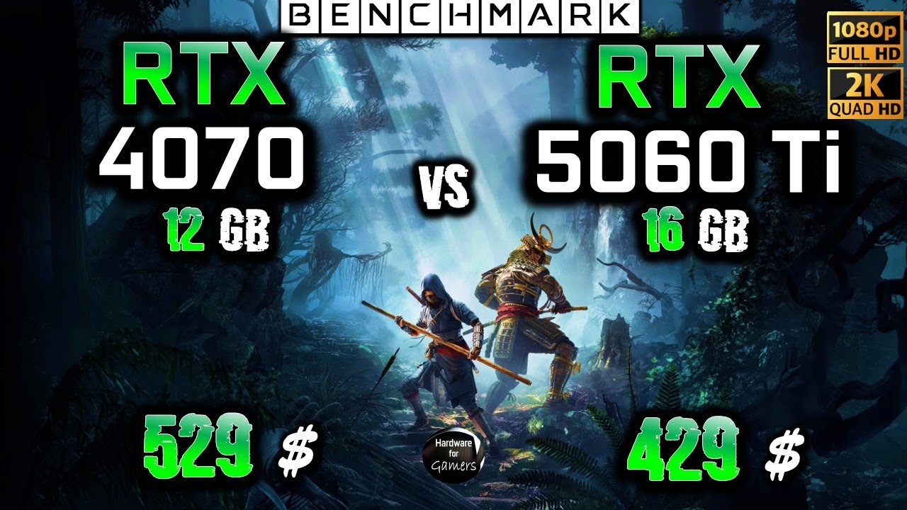RTX 4070 12GB vs RTX 5060 Ti 16GB / Test / 1080p - 1440p  / in 8 Games / Ryzen 7 9800X3D