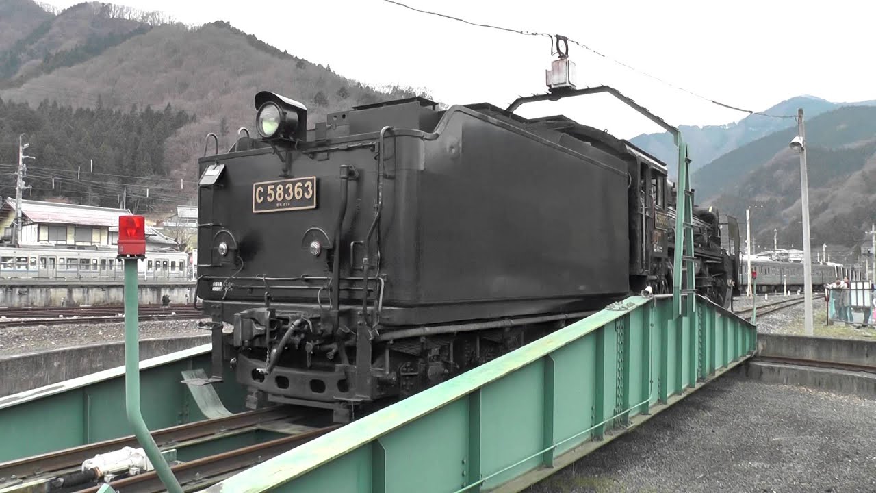 【秩父鉄道】SL　C58 363 三峰口駅構内　転車台回転シーン