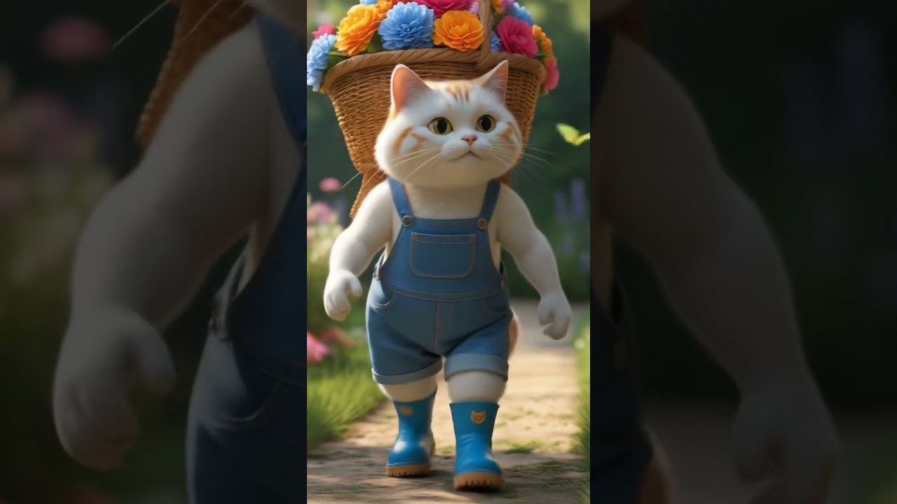 Cute Cat in Overalls Delivers Flowers | Adorable Animated Short😻🔥 #shorts