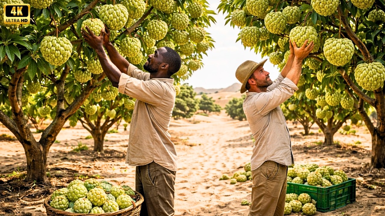 HOW CUSTARD APPLES ARE GROWN  in Desert | Modern Orchard & Massive Fruit Harvest Process