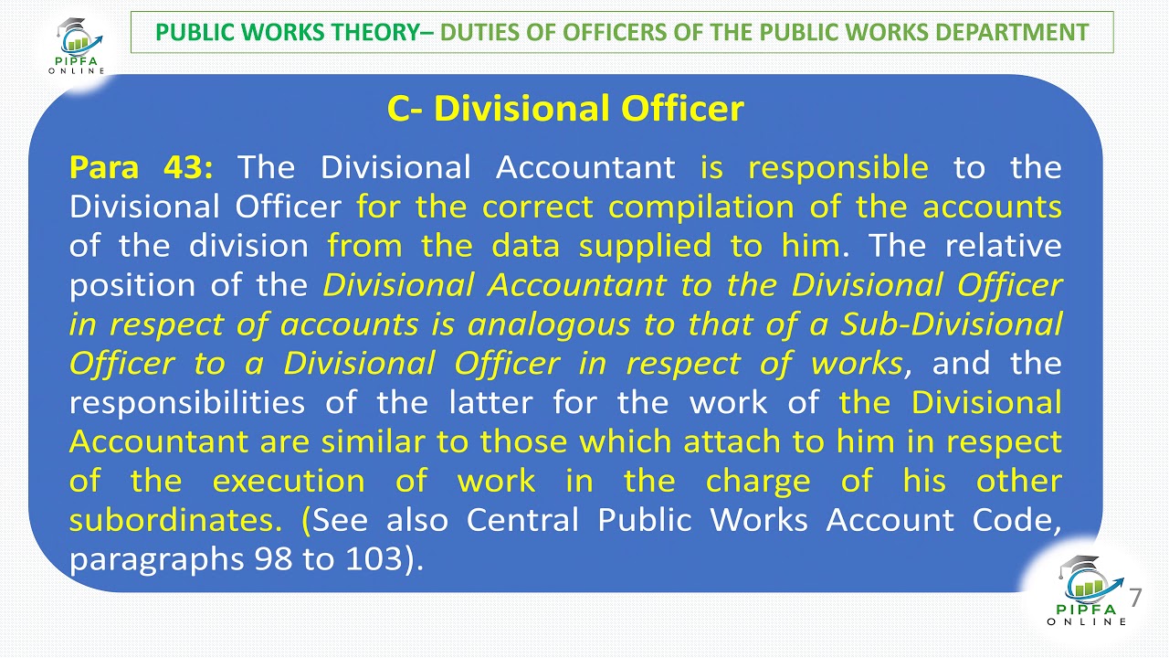 Duties of Divisional Officer CPWD Central Public Works Department Code
