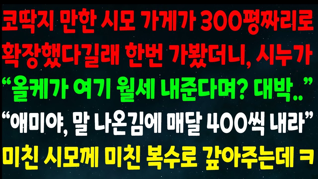 (반전신청사연)코딱지 만한 시모 가게가 300평으로 확장했다길래 가봤더니 시누가 