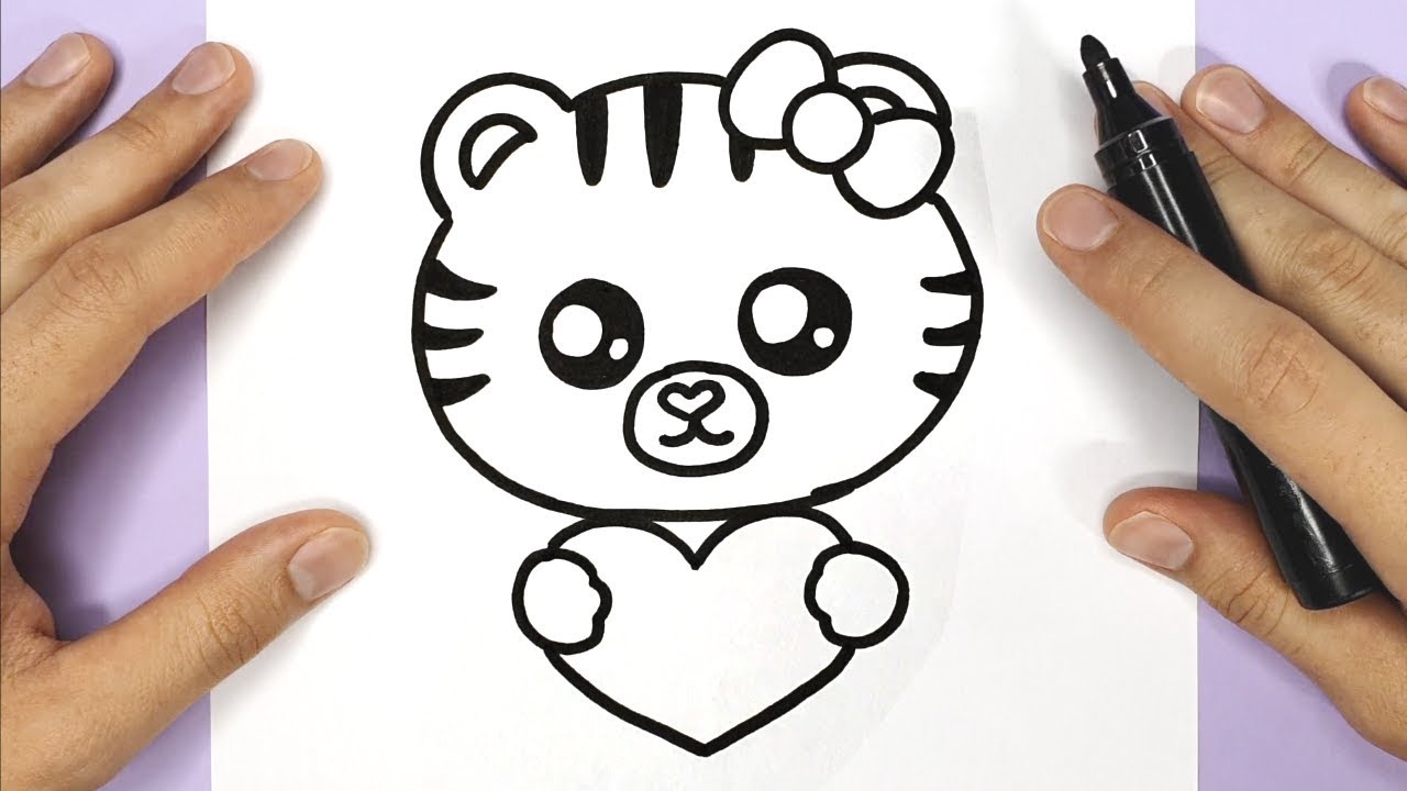 Kawaii Baby Tiger mit Herzen Malen - Kawaii Bilder