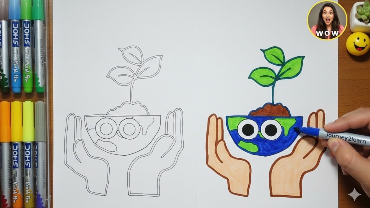 How to Draw Save Earth Easy 🌍🌱 | Step by Step Nature Drawing Tutorial | Fun & Simple Art