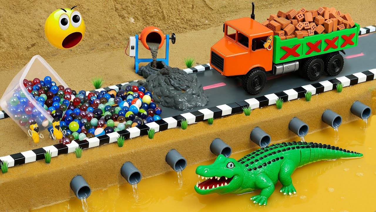 DIY Road Leveling with Mini Bulldozer & Dump Truck | Construction Vehicles Making Concrete Road