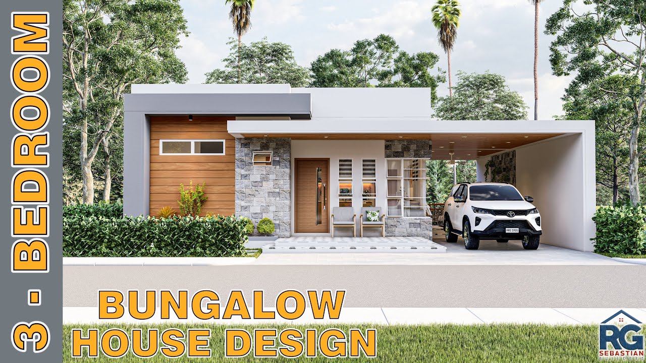 3-Bedroom Bungalow House Design Box Type with Floor Plan 9.00 x 12.00 m