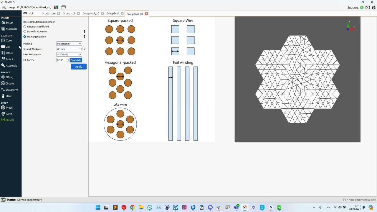 Inductance sweep in TRAFOLO showing leakage inductance is current-independent