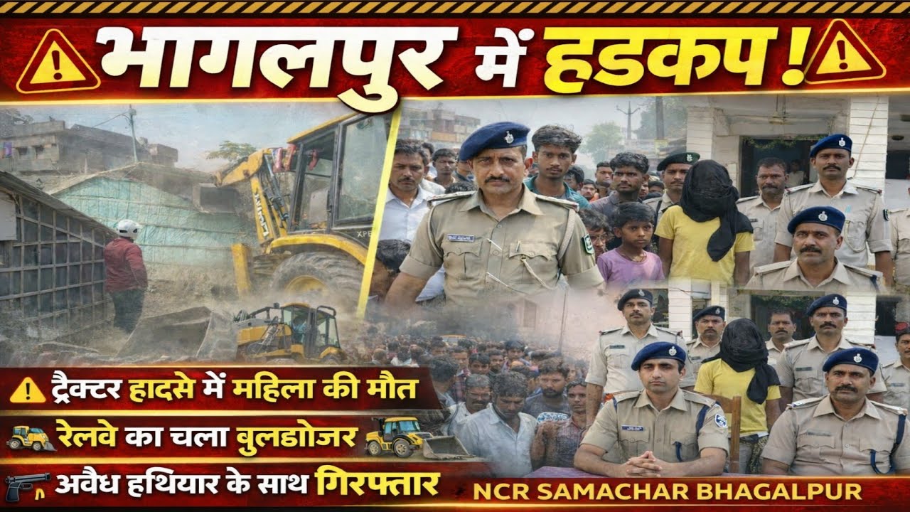 भागलपुर में हड़कंप: ट्रैक्टर हादसे में महिला की मौत, रेलवे का बुलडोजर, अवैध हथियार के साथ 3 गिरफ्तार