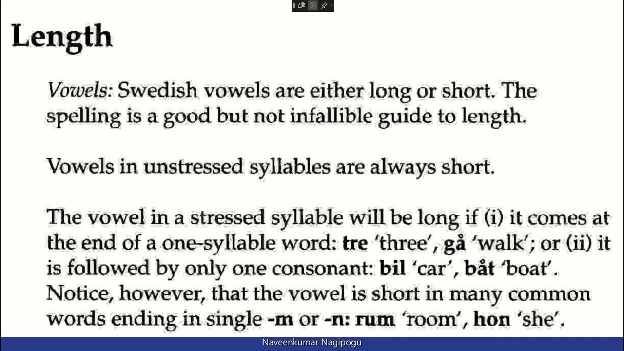Stressed and Lengthy Words in Swedish Learning Swedish Short 9