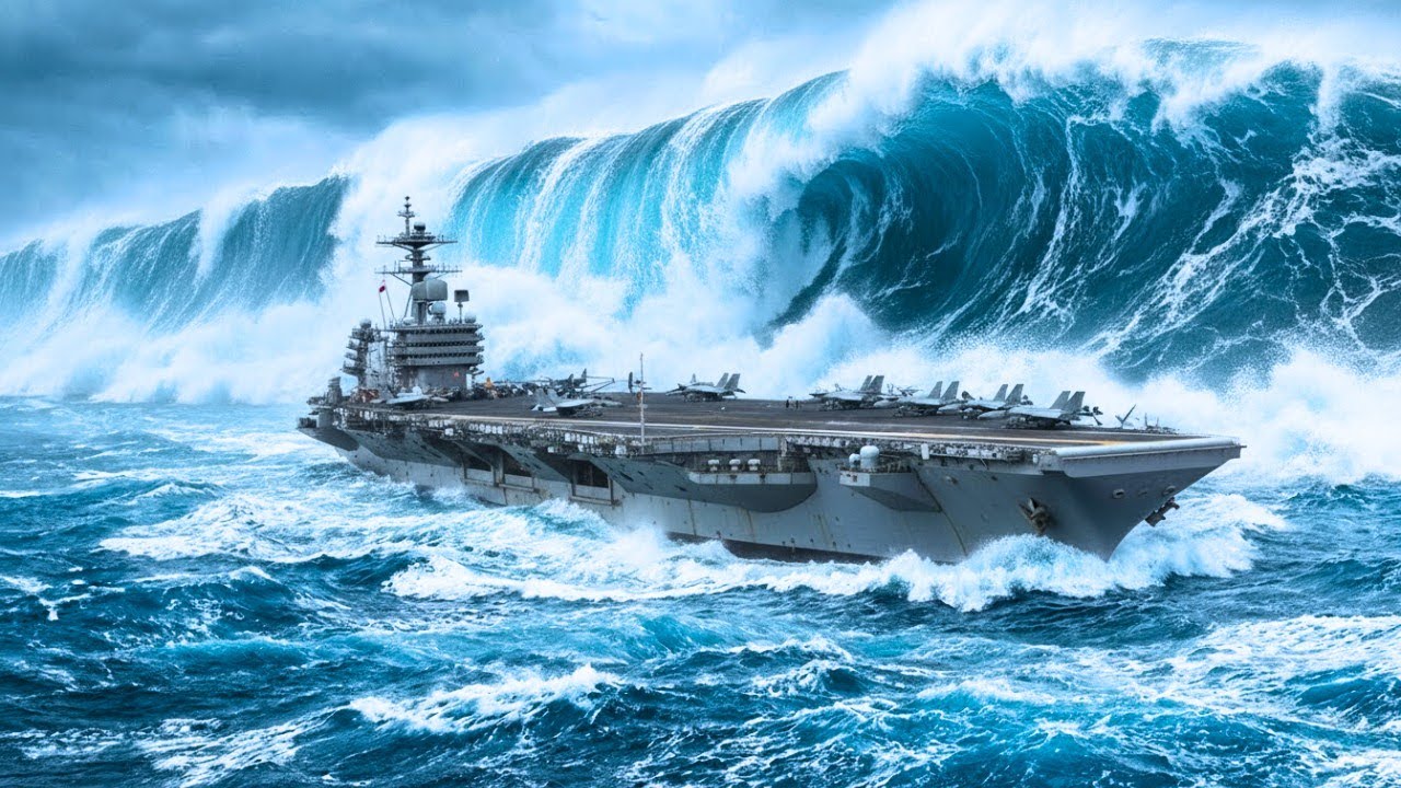 A Mega-Tsunami Destroys a Military Aircraft Carrier | Cinematic AI Disaster