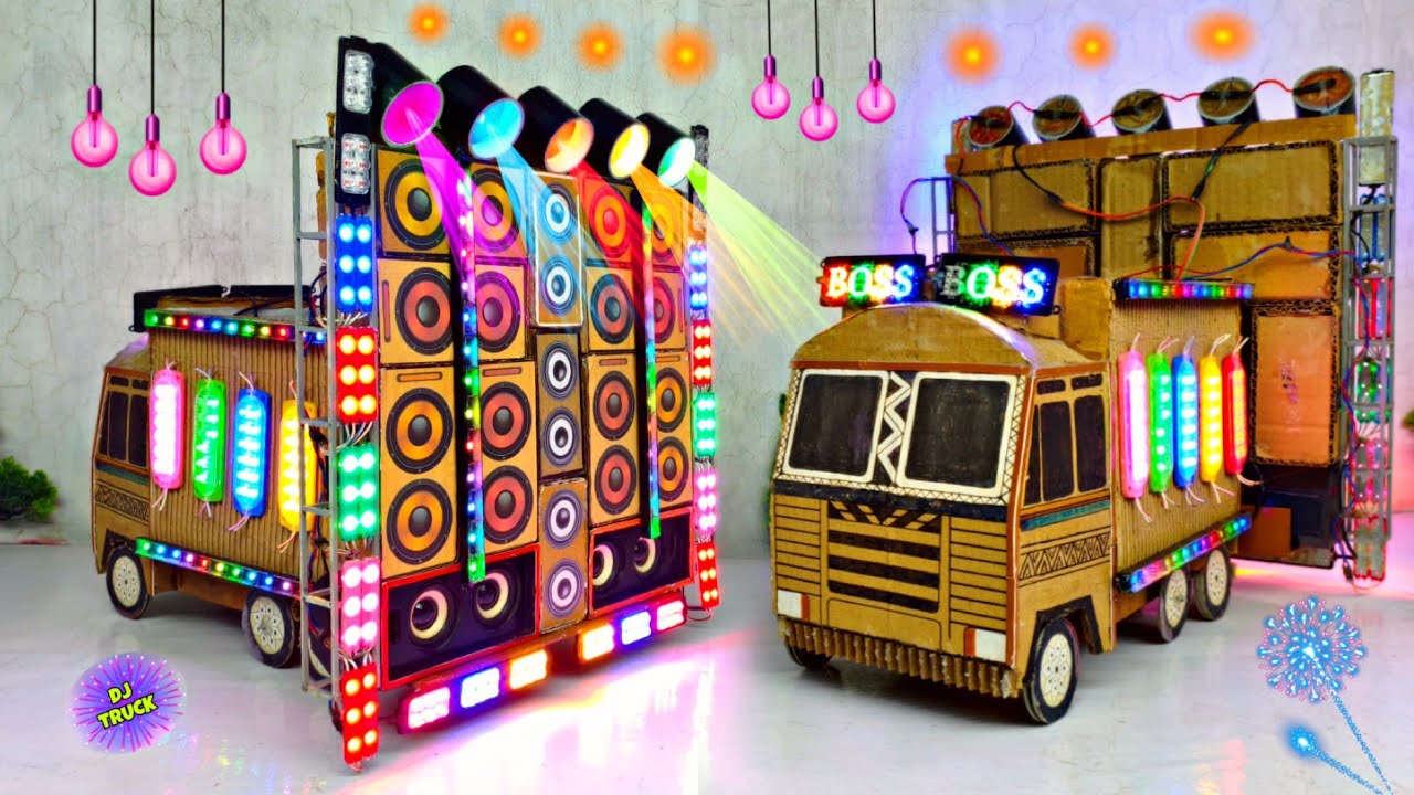 Mini Dj Truck Setup Loading At-New home by cardboard dj truck making | mini dj setup | dj wala gadi
