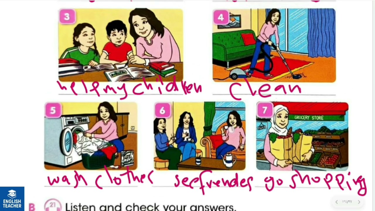 انكليزي الصف الخامس الابتدائي صفحة 26 و 27  unit 2 lesson 3 things we do every day