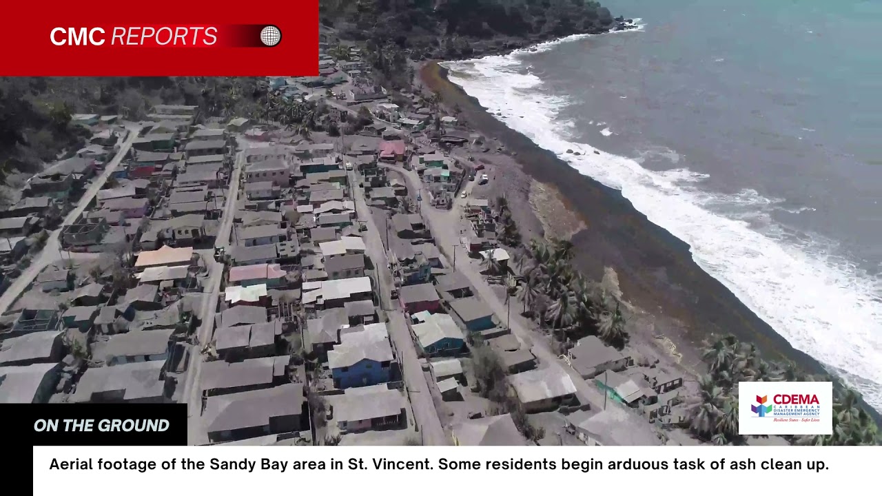 CMC REPORTS - Drone footage of Sandy Bay area - La Soufriere volcano red zone.