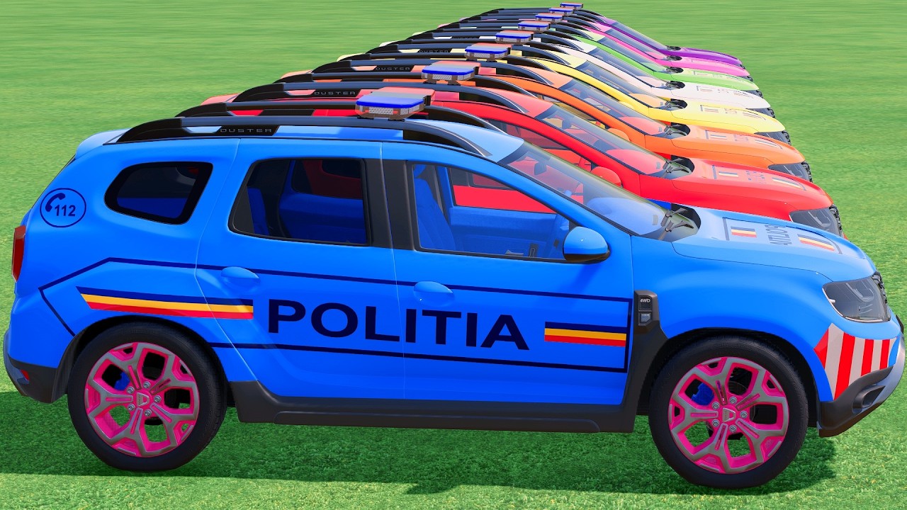 GO! POLICE CARS, AMBULANCE, FIRE TRUCK, COLORFUL CARS WITH TRUCK & TRAIN FARMING SIMULATOR 22! #127