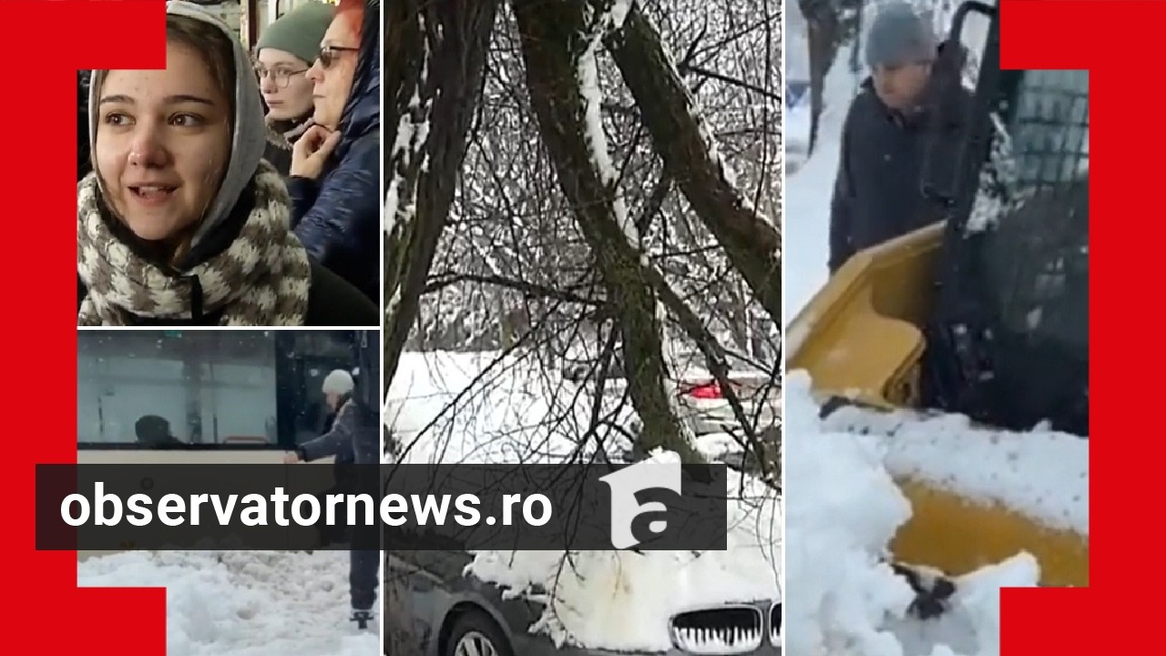 Ninsoare record în București. Pietonii au circulat pe șosea, în locul autobuzelor blocate