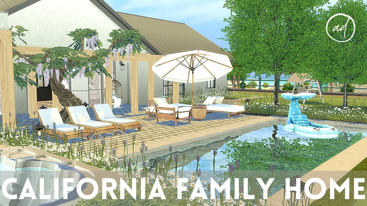 CALIFORNIA COOL STYLE FAMILY HOME || Sims 4 || CC SPEED BUILD + CC List