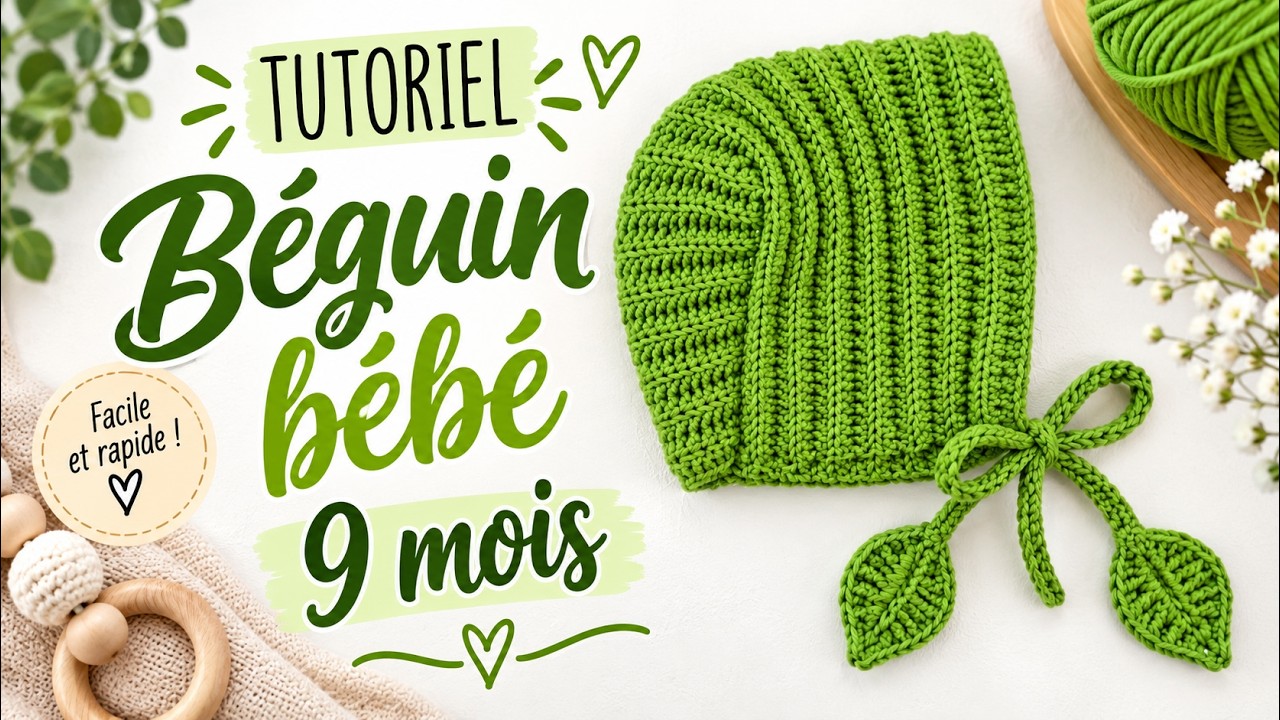 TUTO CROCHET COMMENT FAIRE UN BEGUIN BONNET BEBE FACILE 9MOIS 🍃