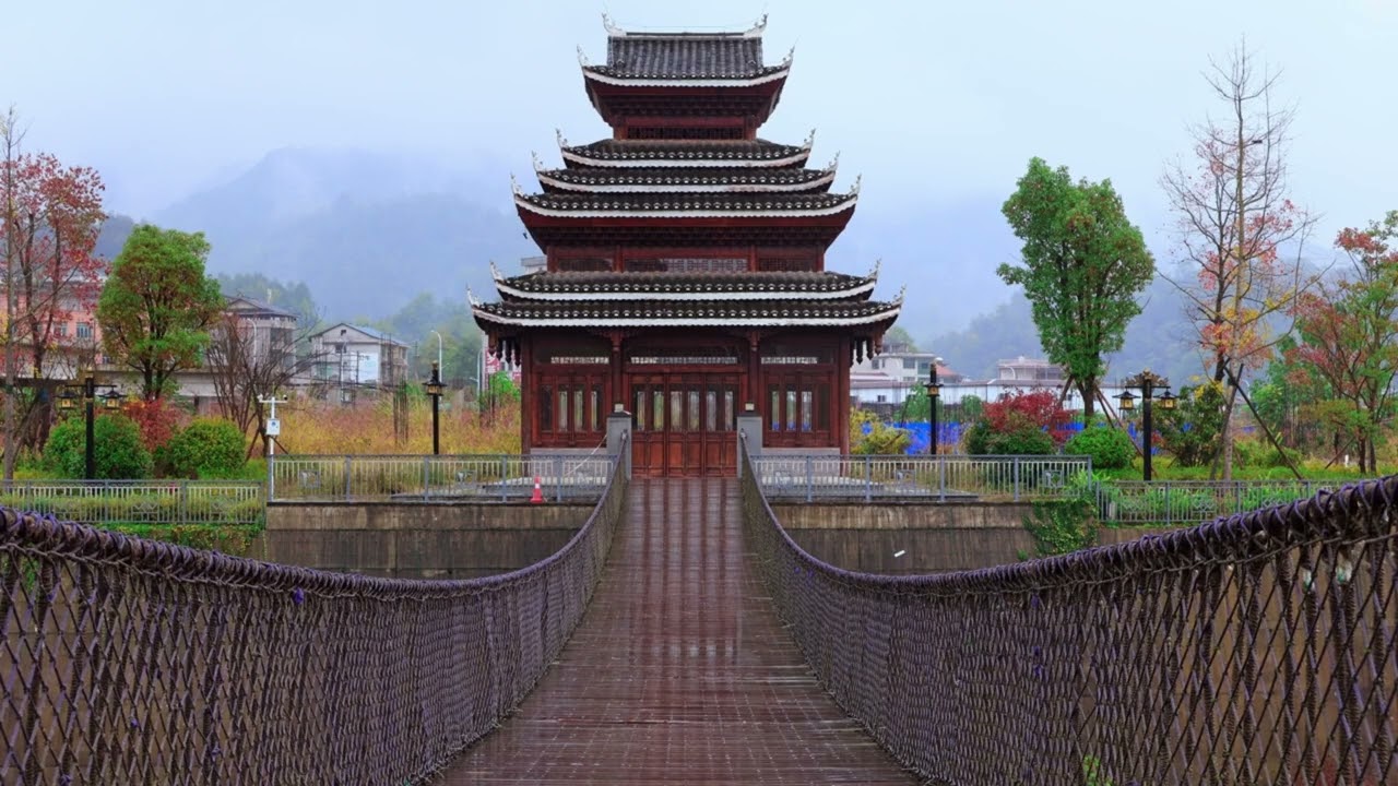 🌧️ Crossing the Bridge in the Rain 🌙 Autumn Temple Ambience for Sleep