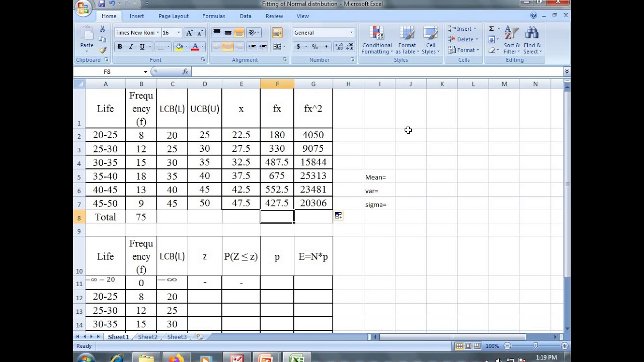Fitting of normal distribution using MS Excel