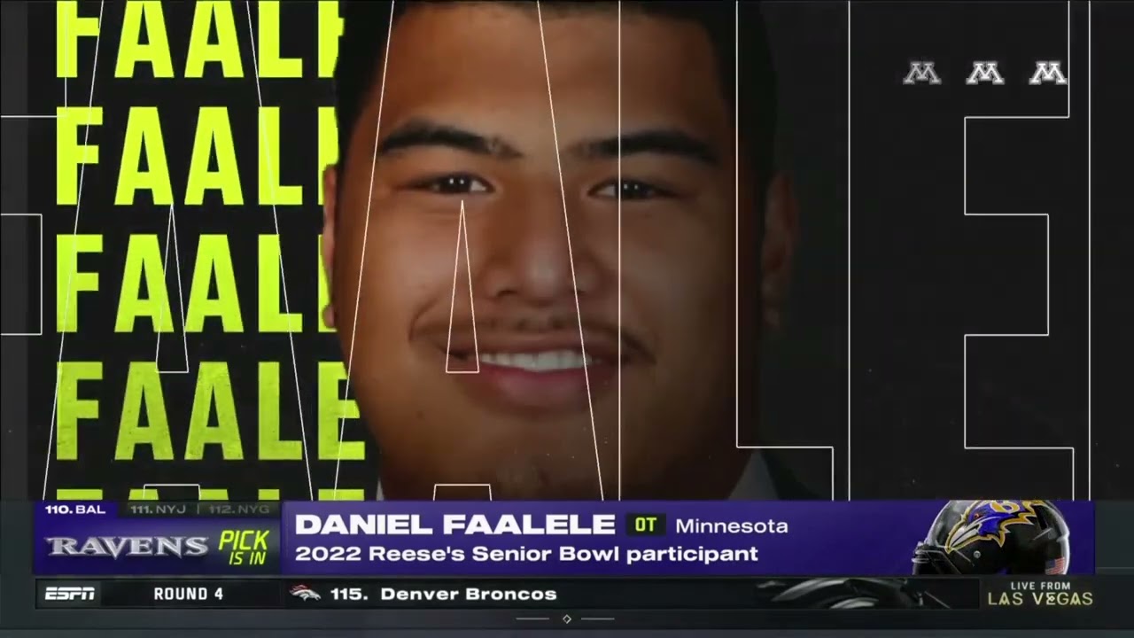 Daniel Faalele Drafted in 4th Round (110th Overall) by Baltimore Ravens in 2022 NFL Draft (ESPN)