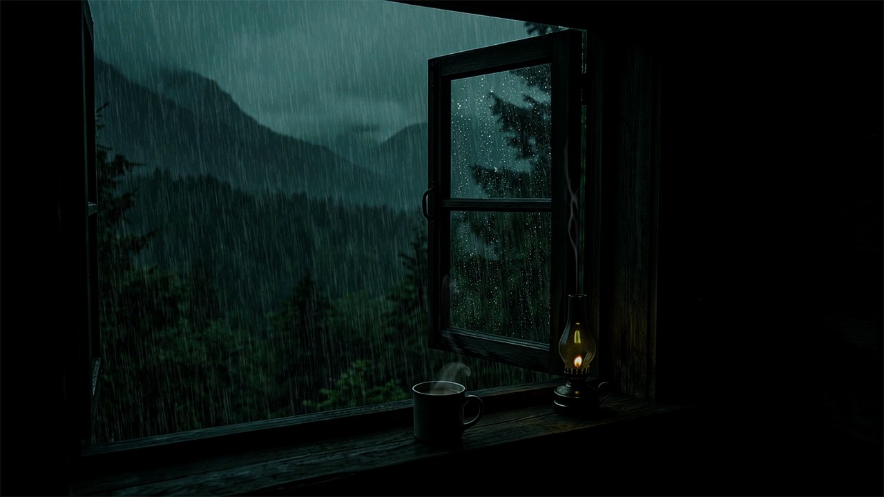 Soft Night Rain Outside the Window | Warm Lighting in Bedroom for Sleeping