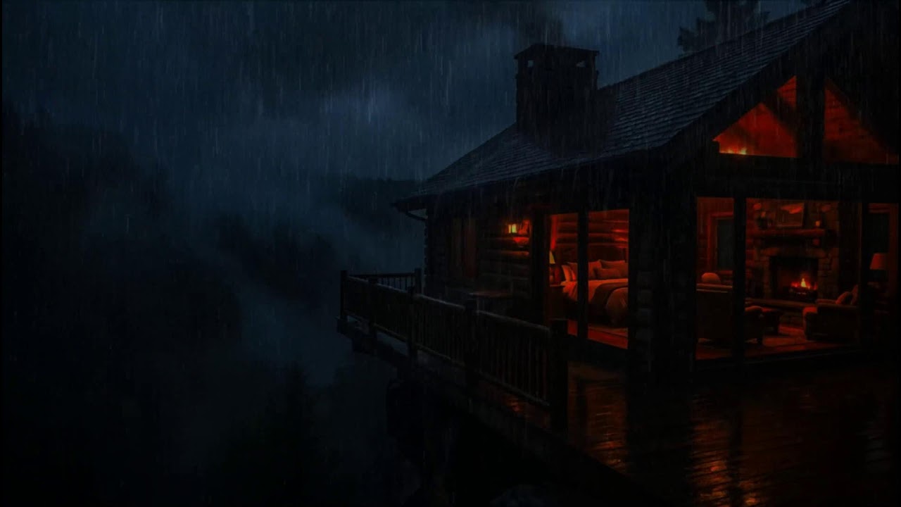 99% Fall Asleep Fast 🌧️ Cozy Rainy Mountain Cabin with Fireplace & Soft Piano – Deep Sleep Ambience