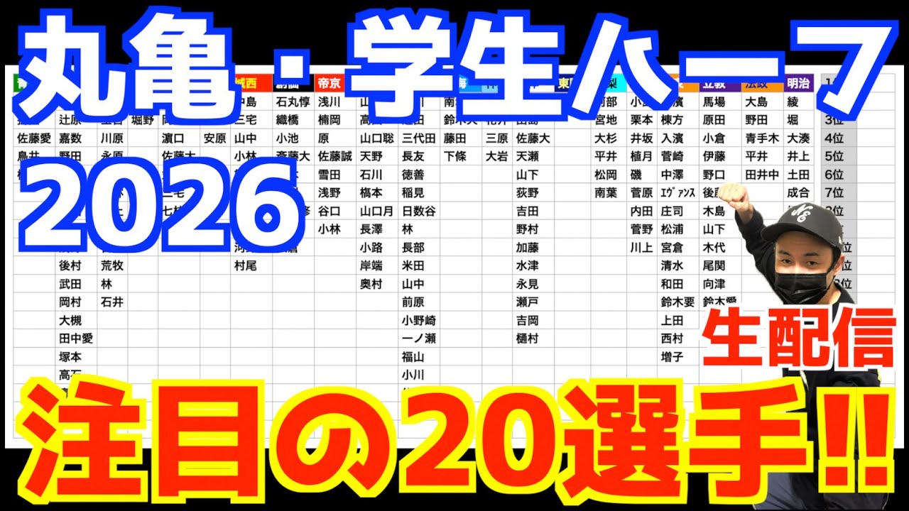 丸亀・学生ハーフ2026！注目の20選手！！！【生配信】