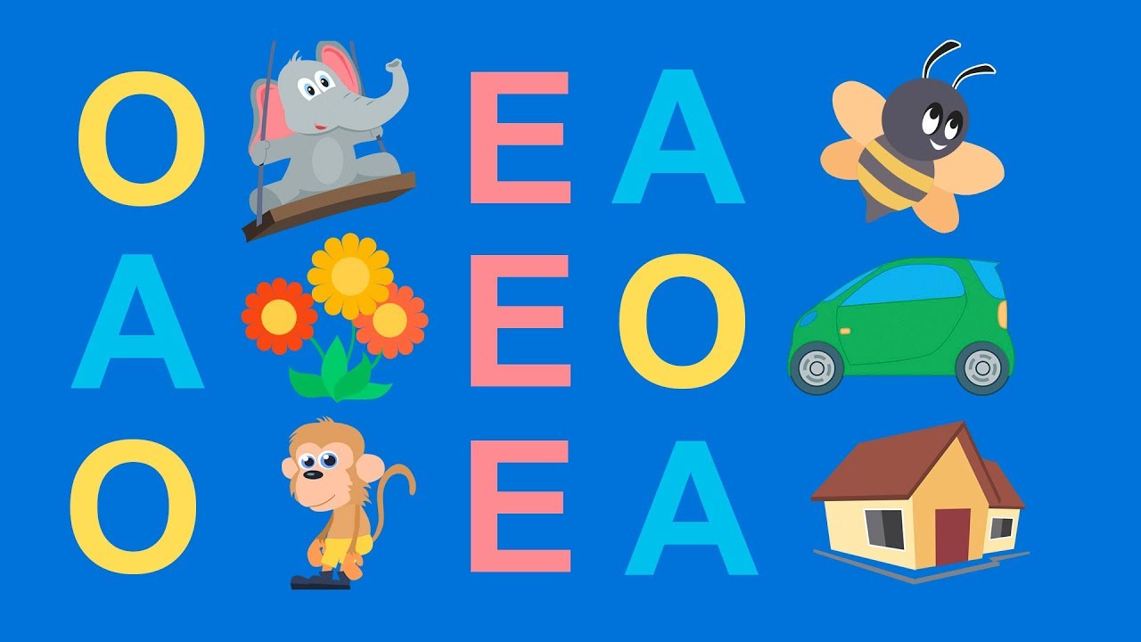 Aprender a ler formando frases com vogais e figuras - Vídeo educativo infantil