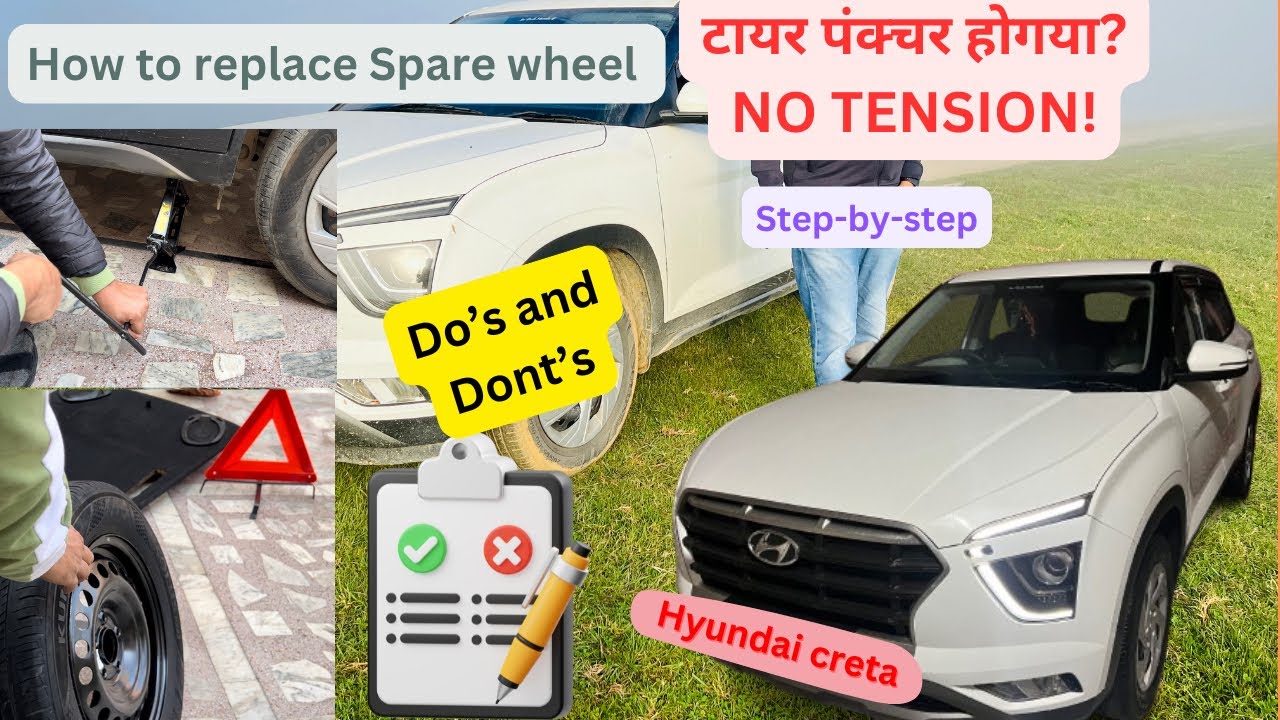 DIY | How to safely replace spare wheel in creta | how to use jack | Reflective triangle