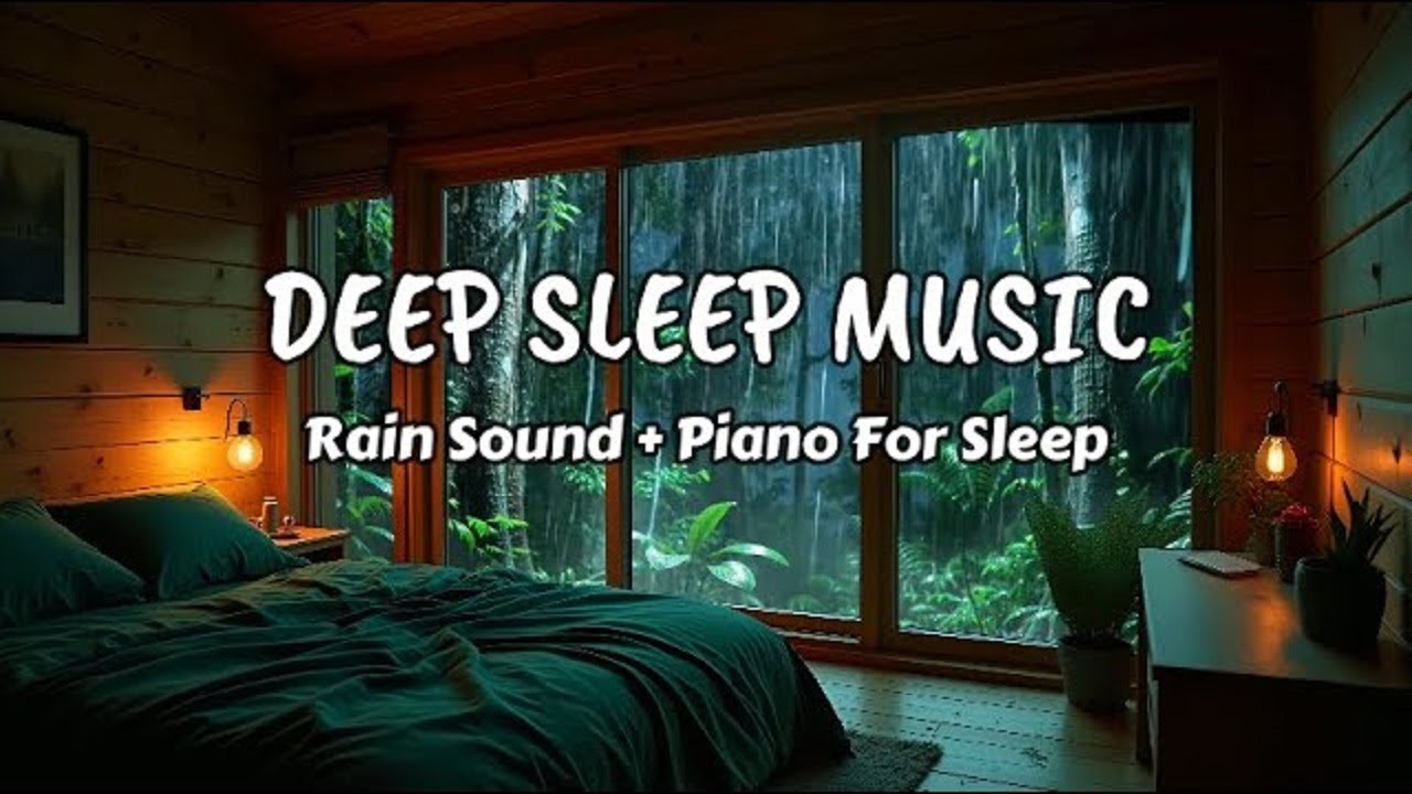 Calming Rain and Piano in Wooden Room at Night - Sleep Music to Soothe Anxiety and Overthinking