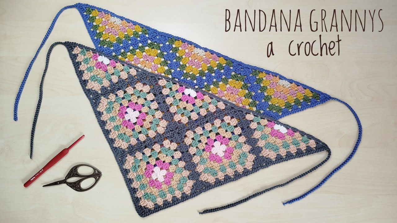 Bandana grannys a crochet fácil paso a paso. Hair Scarf step by step. Pañuelo Chal