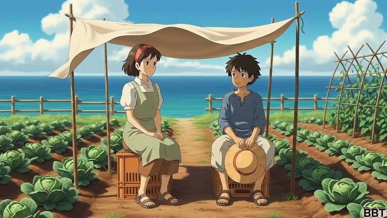 Ghibli-Style Seaside Garden ASMR 🌊🍃 Cozy Nature Sounds for Relaxation & Sleep