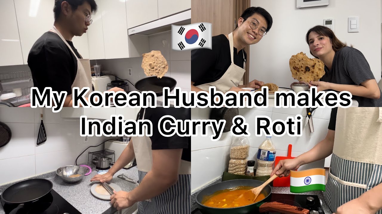 My Korean husband makes Indian Curry & Roti for dinner
