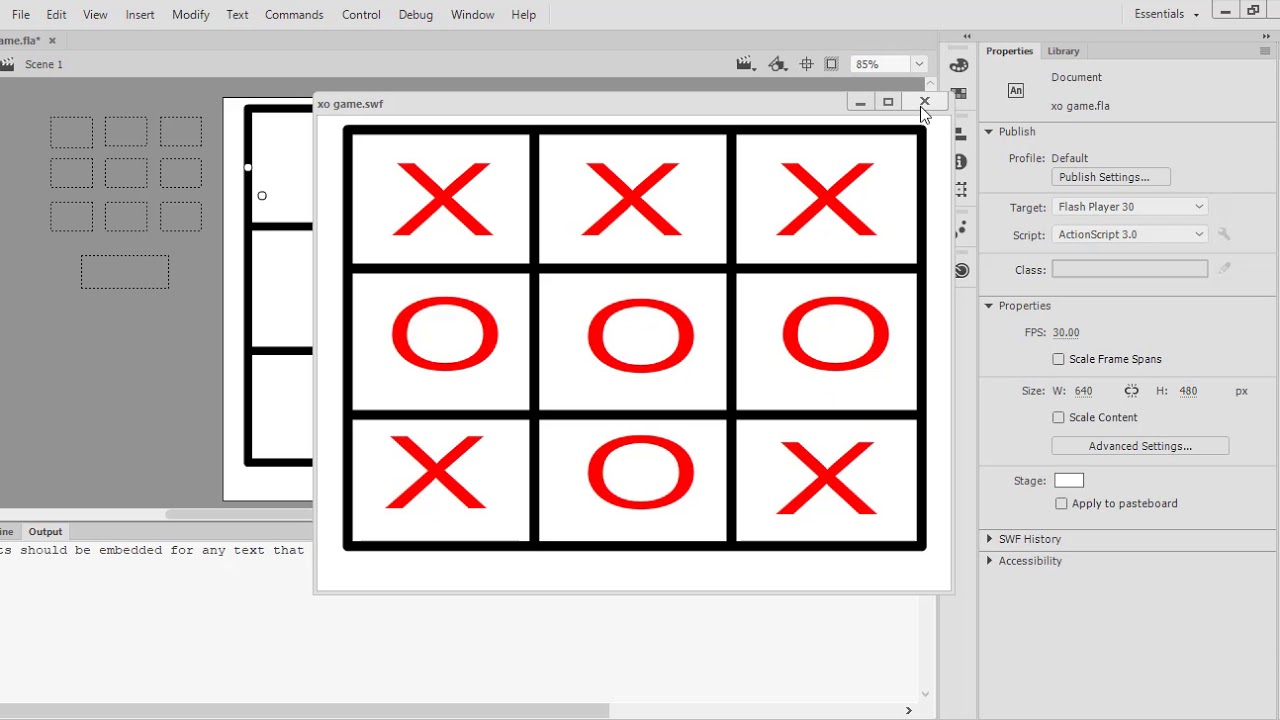 تصميم لعبة X - O بإستخدام برنامج Adobe Animate ( الجزء الثاني )