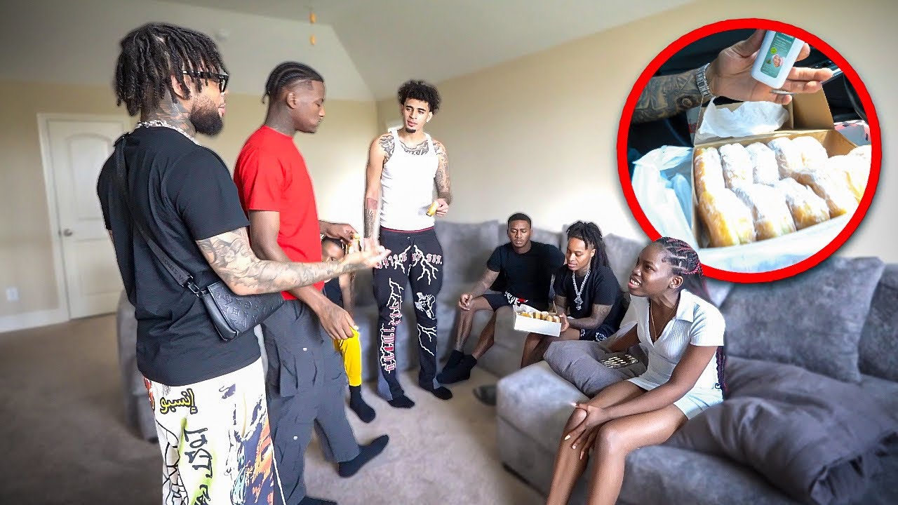 I Bought The Gang Donuts.. But I PUT BABY POWDER ON THEM 😅… *they attack me*