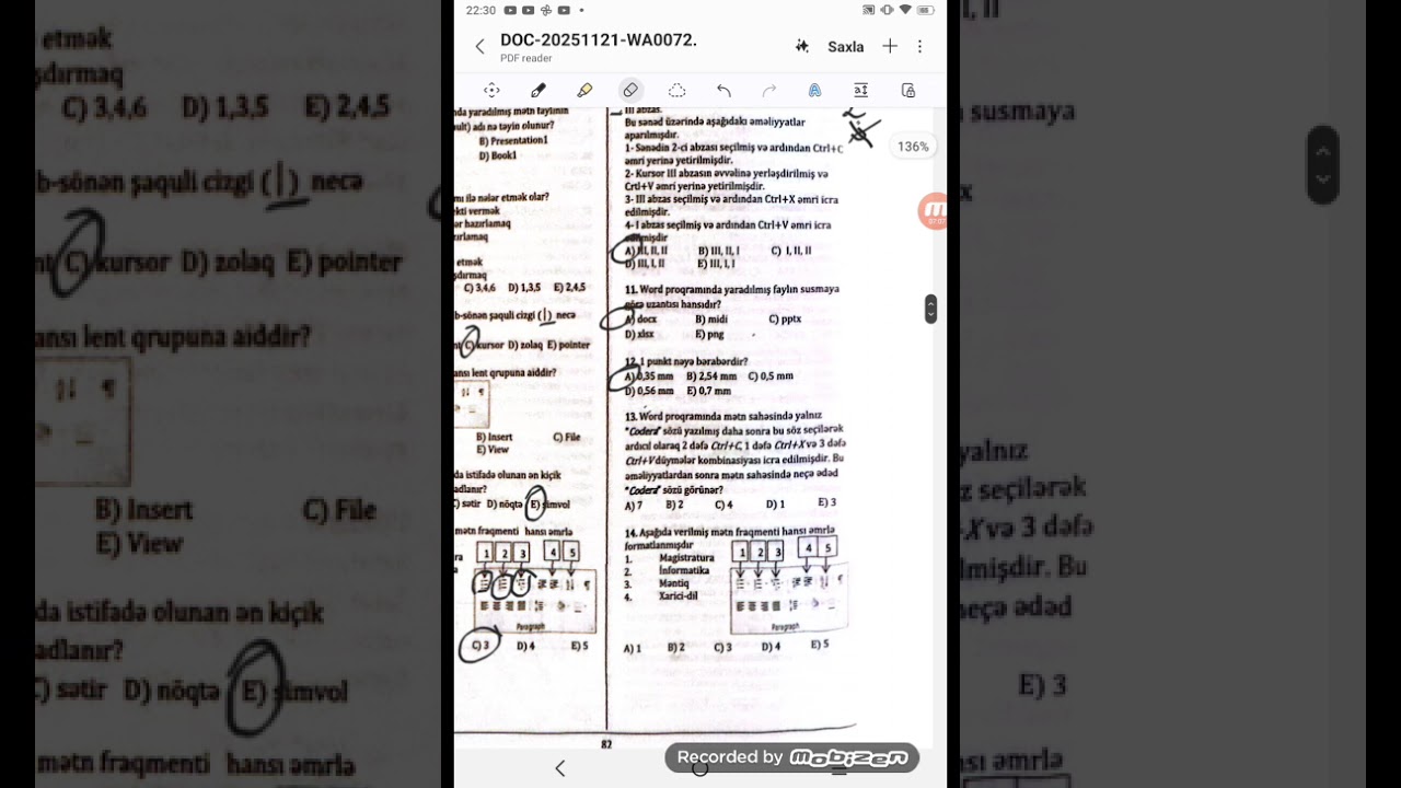 Yeni Codera  Word testlərinin izahı.