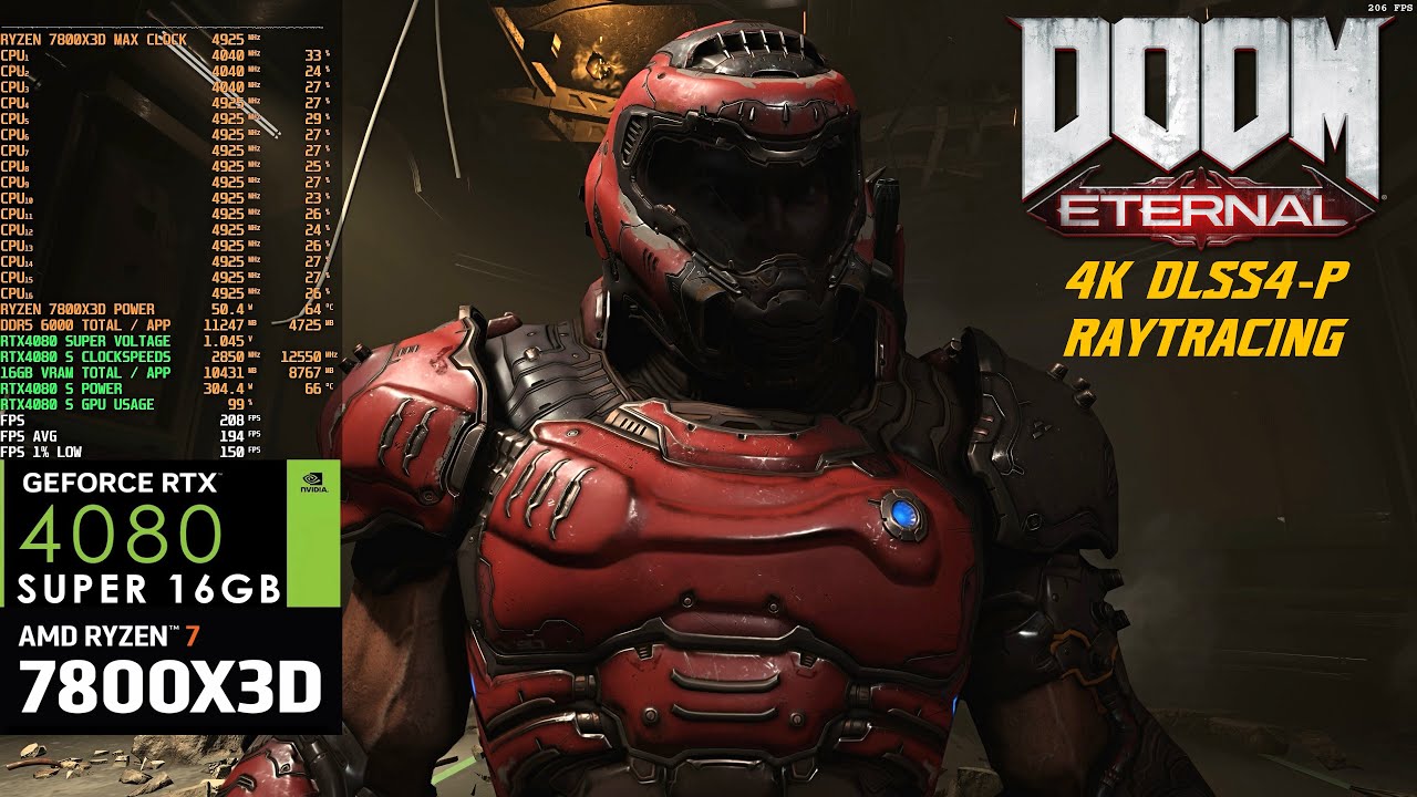 Doom Eternal Raytracing at 4K DLSS 4 Performance with RTX4080 SUPER