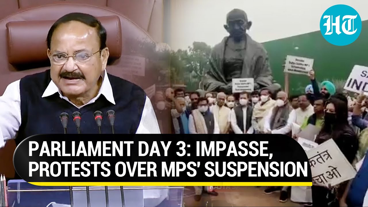 Watch: Deadlock persists over suspension 12 MPs as Rahul Gandhi leads opposition protest