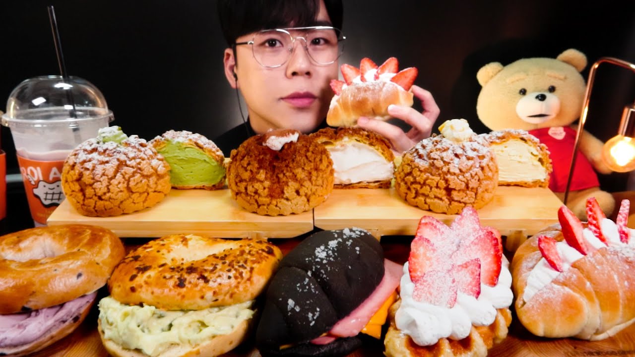 크로앙쥬 쿠키슈 크로플 소금빵 베이글 먹방 디저트 Croffle Cookie choux ASMR MUKBANG REAL SOUND クロッフル.クキッシュ