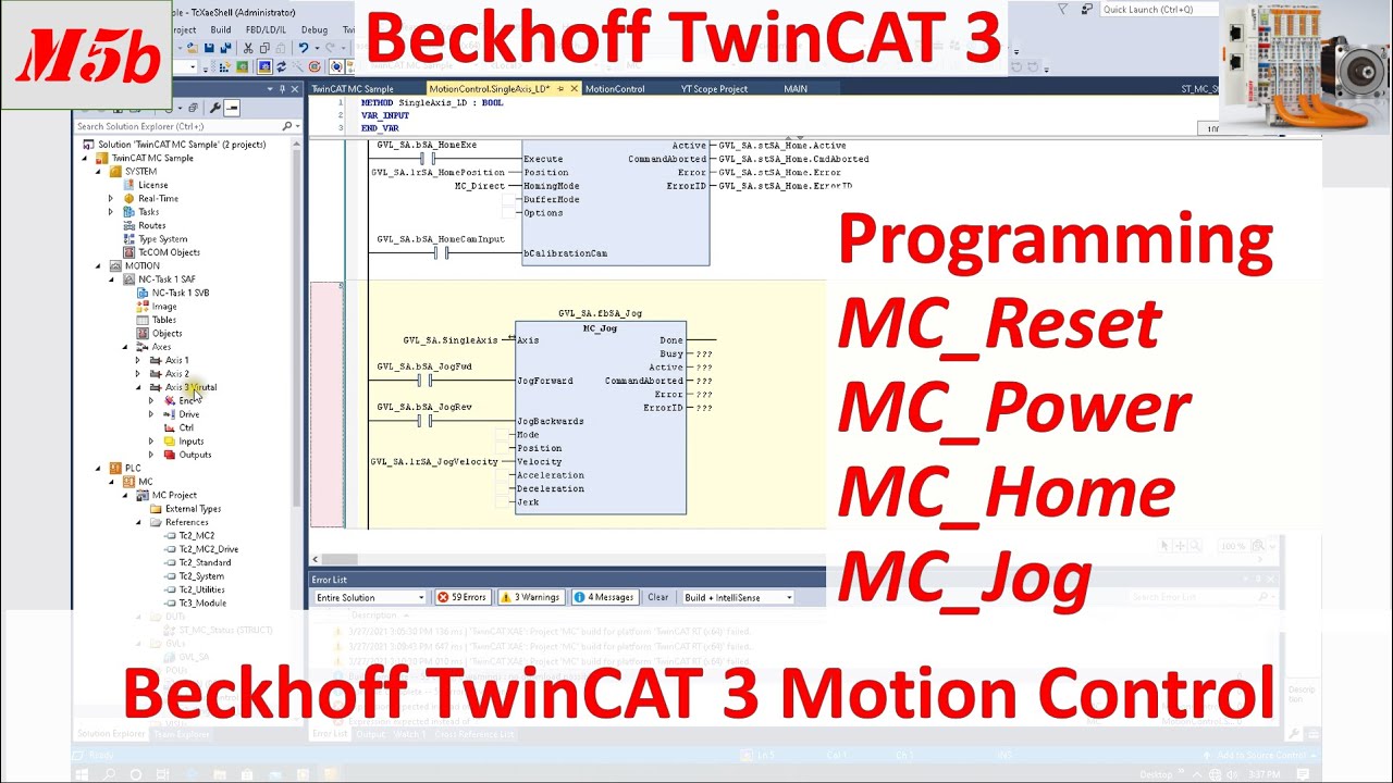 MB05b. [TwinCAT 3 NC] Program MC Reset, Power, Home, Jog in TwinCAT3 [6/20]
